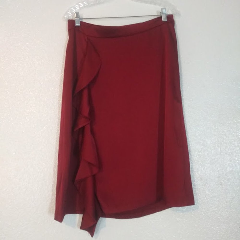 Anne klein women's size 6 dark red ruffle side slit skirt